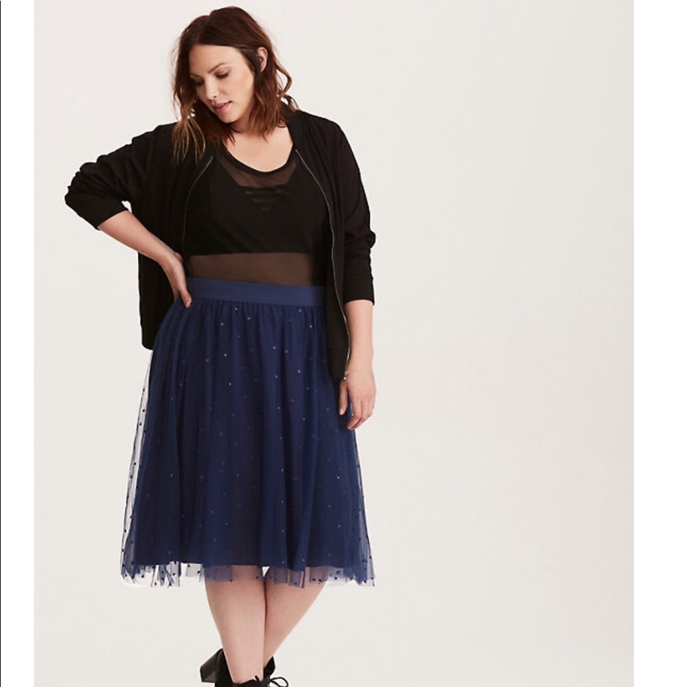 Torrid Embroidered Mesh Midi Skirt -Medieval Blue